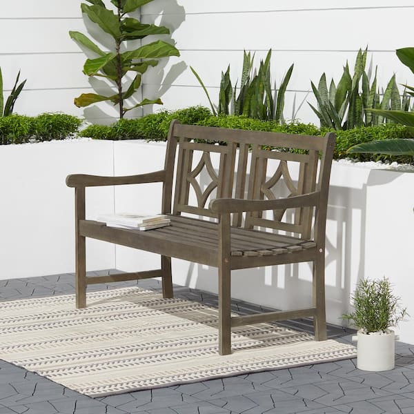 Afoxsos 4 ft. 2-Person Gary Wood Outdoor Patio Bench, Hand-Scraped Hardwood Bench