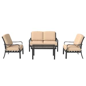 4-Piece Aluminum Outdoor Outdoor Dining Set with Beige Cushion and Thickened Cushions