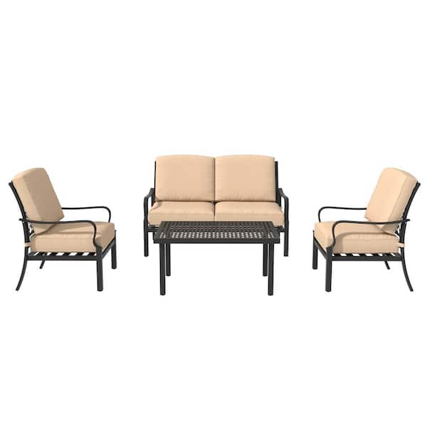 Clihome 4-Piece Aluminum Outdoor Outdoor Dining Set with Beige Cushion and Thickened Cushions