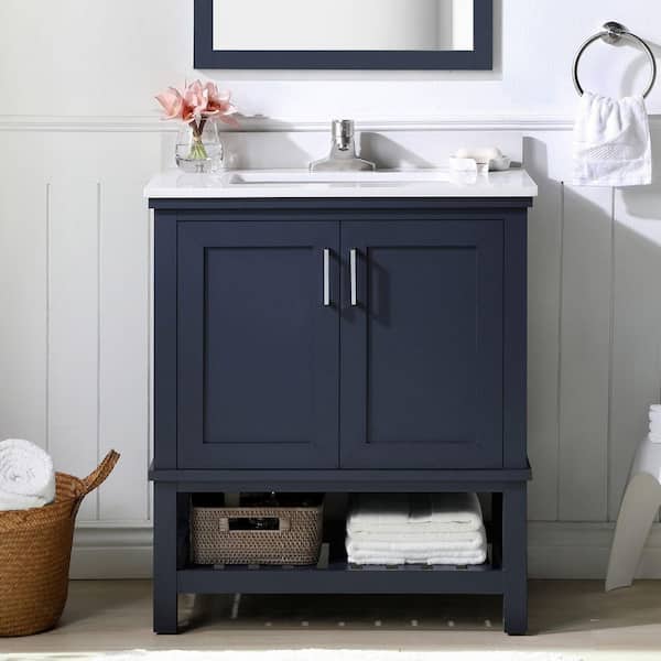 Tupelo 30 in. Single Sink Midnight Blue Bath Vanity with White Engineered Stone Top (Assembled)