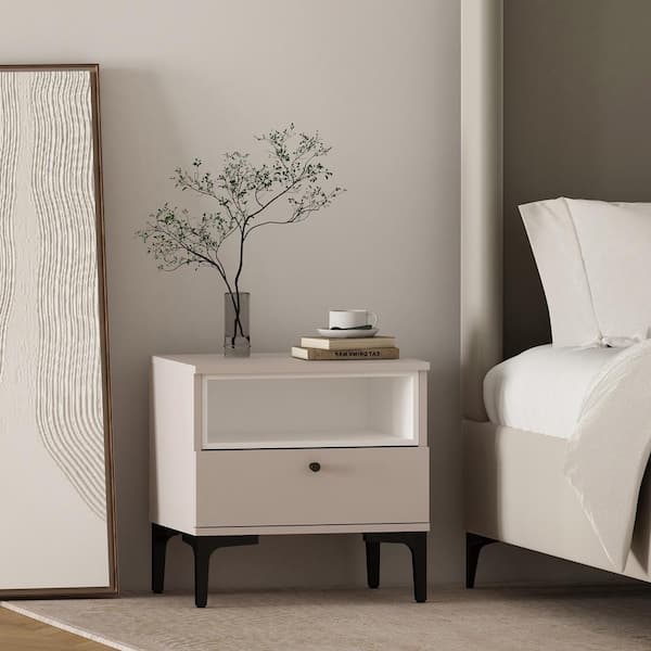 Amara Modern Pale Rose and White 1-Drawer 19.7 in. W Nightstand
