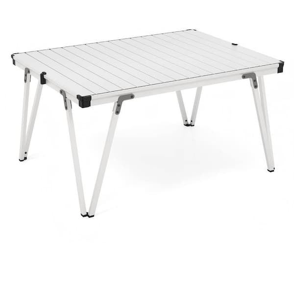 Clihome 37 in. Silver Rectangle Aluminum Folding Camping Table Picnic Table with Storage Bag and Waterproof Desktop