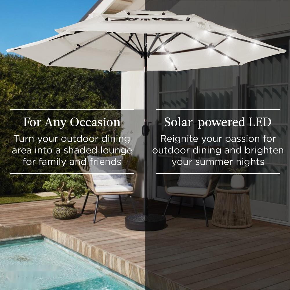 Ivory 10ft 3-Tier Solar Patio Umbrella with LED Lights