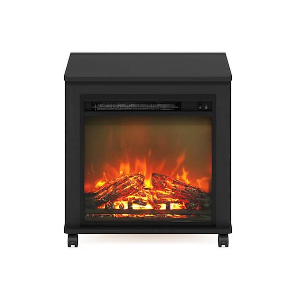 Furinno Jensen 22.28 in. Americano Rectangle Wood End Table with Electric Fireplace