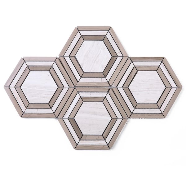 MOLOVO Interspace Beige 10.63 in. x 12.01 in. Hexagon Polished Marble Mosaic Tile (8.9 sq. ft./Case)