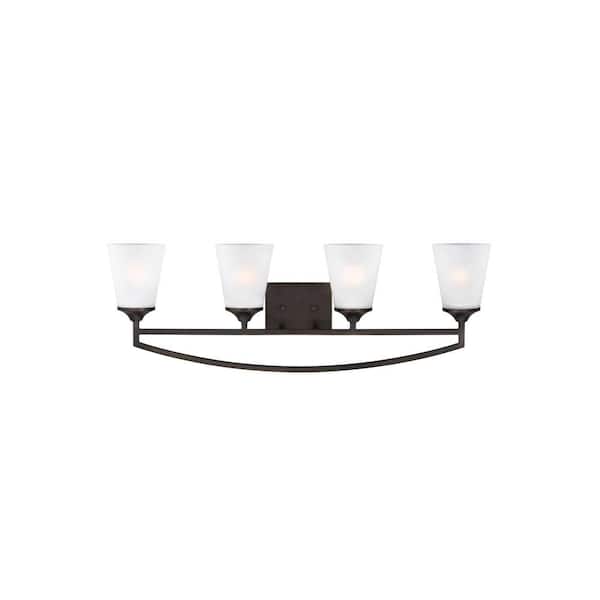 Generation Lighting Hanford 33 in. 4-Light Bronze Nickel Modern Transitional Wall Bathroom Vanity Light with Satin Glass Shades