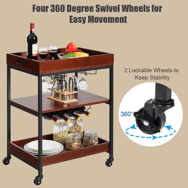 Wine Bar Cart, Simple Modern Beverage Cart with Wine Rack/Glass Holder –  TreeLen