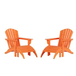 4-Piece Outdoor Plastic Vesta Orange Adirondack Chair with Ottoman Set