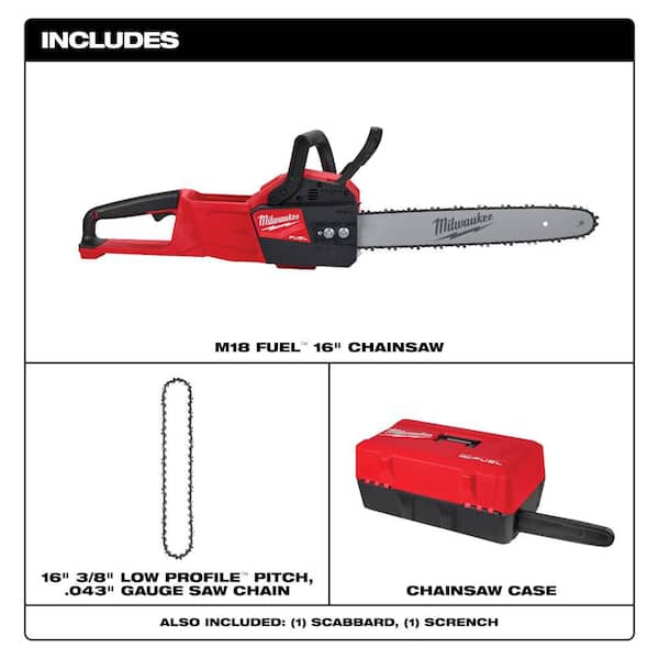 M18 FUEL 16 in. 18-Volt Lithium-Ion Brushless Cordless Chainsaw (Tool-Only) with Chainsaw Case & 16 in. Chainsaw Chain