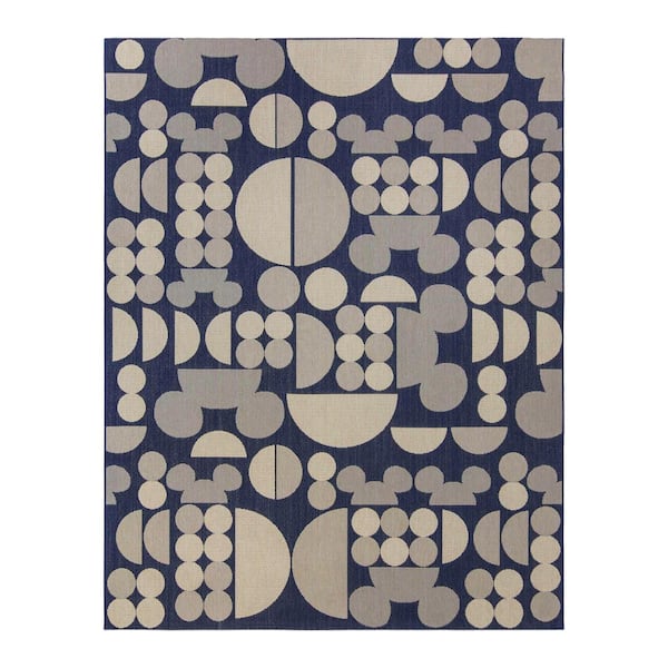 Disney Mickey Mouse Spheres Navy/Sand 6 ft. x 9 ft. Abstract Indoor/Outdoor Area Rug