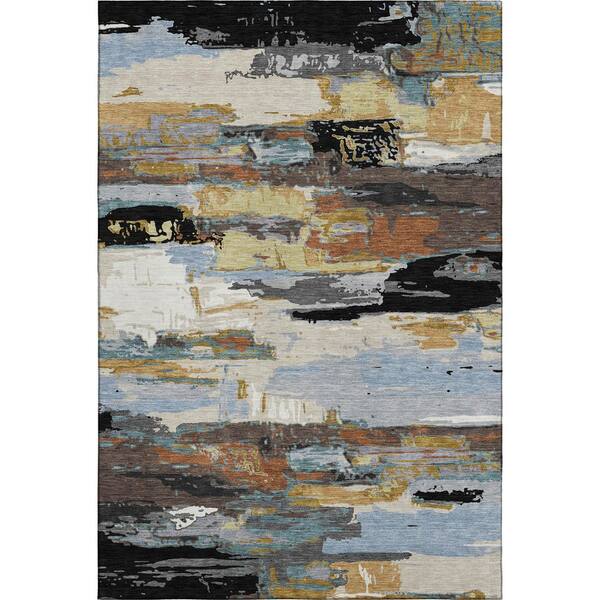 Mayfield Premium Machine Washable Abstract AMF2249 Black 3 ft. x 4 ft. Area Rug