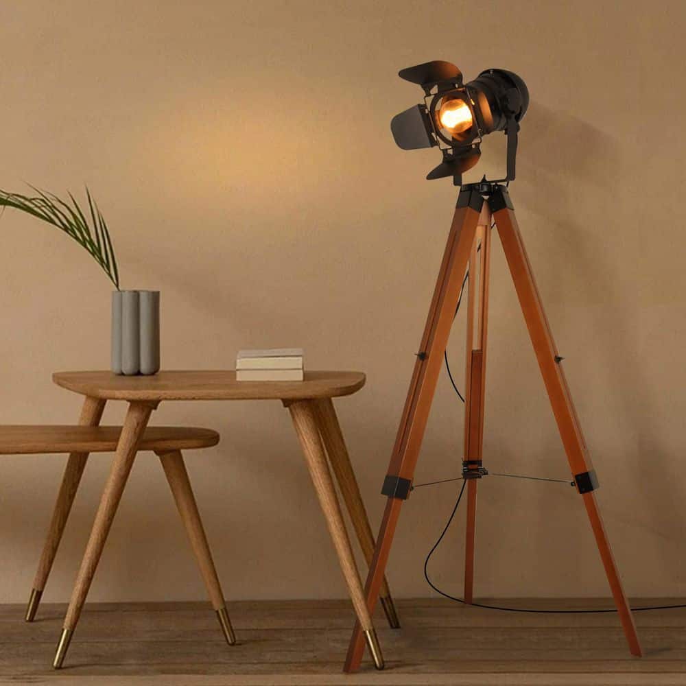 Zompoo 55 in. 1-Light Black Adjustable Height Cinema Tripod Floor