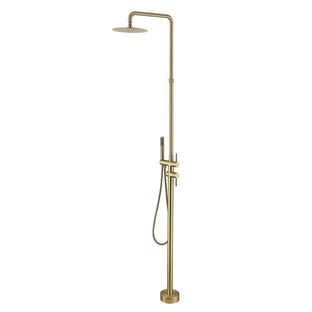2-Handle 2-Spray Outdoor Freestanding Shower Faucet Kit 1.8 GPM Floor Mount Shower Kit w/ Hand Shower in Brushed Gold price history on PriceWatchPro