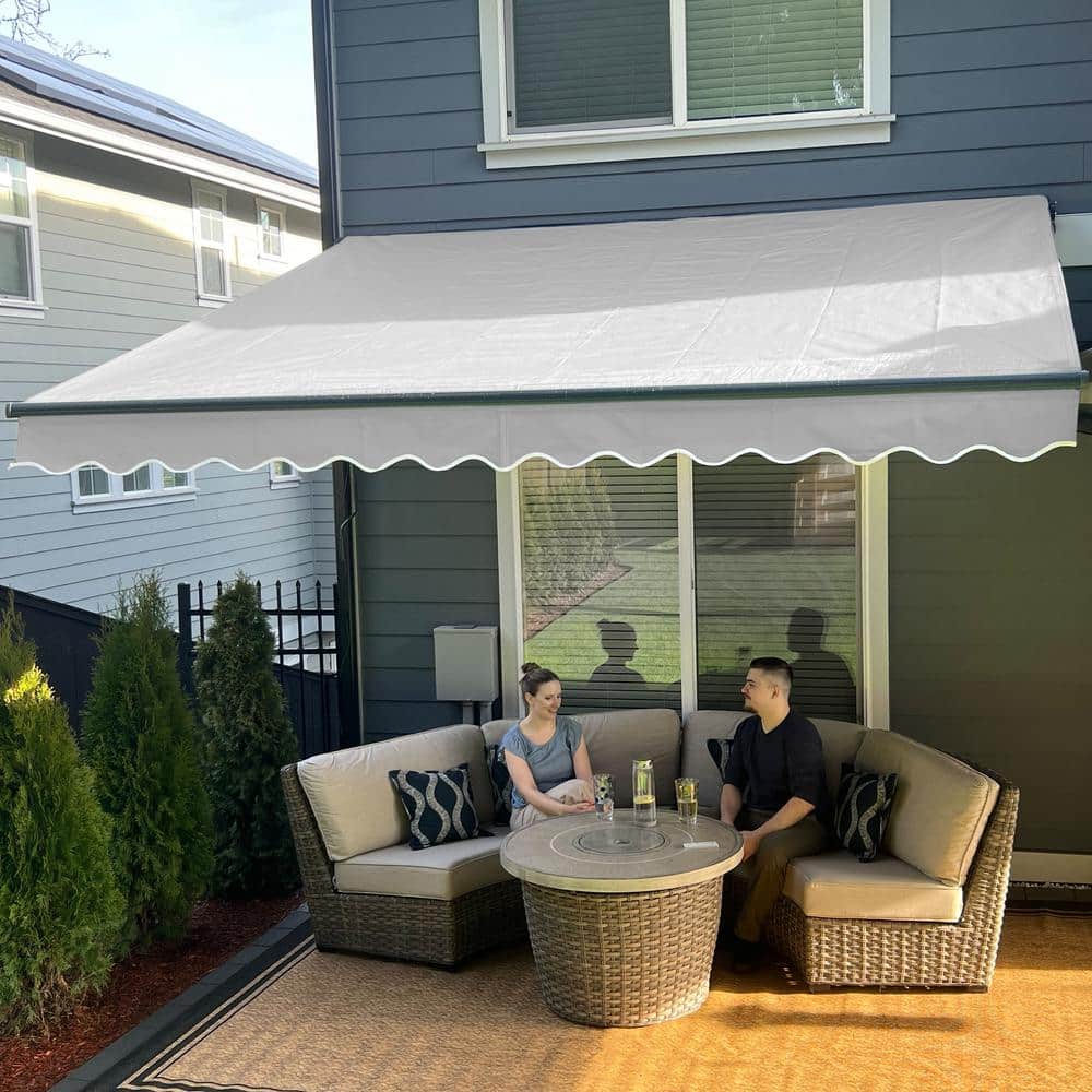 Silver Gray 10 x 8 ft Retractable Patio Awning with Black Frame