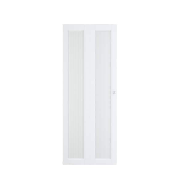 TENONER 30 in. x 80 in. 1 Panel, White Reed Glass, Solid Core, MDF, PVC Covering Bi-Fold Door with Hardware Kits