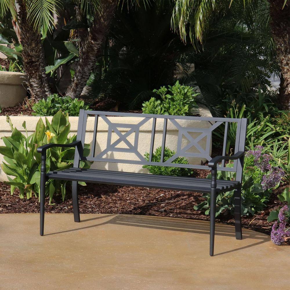 Maypex 4 FT Black Steel and Cast Iron Garden Bench