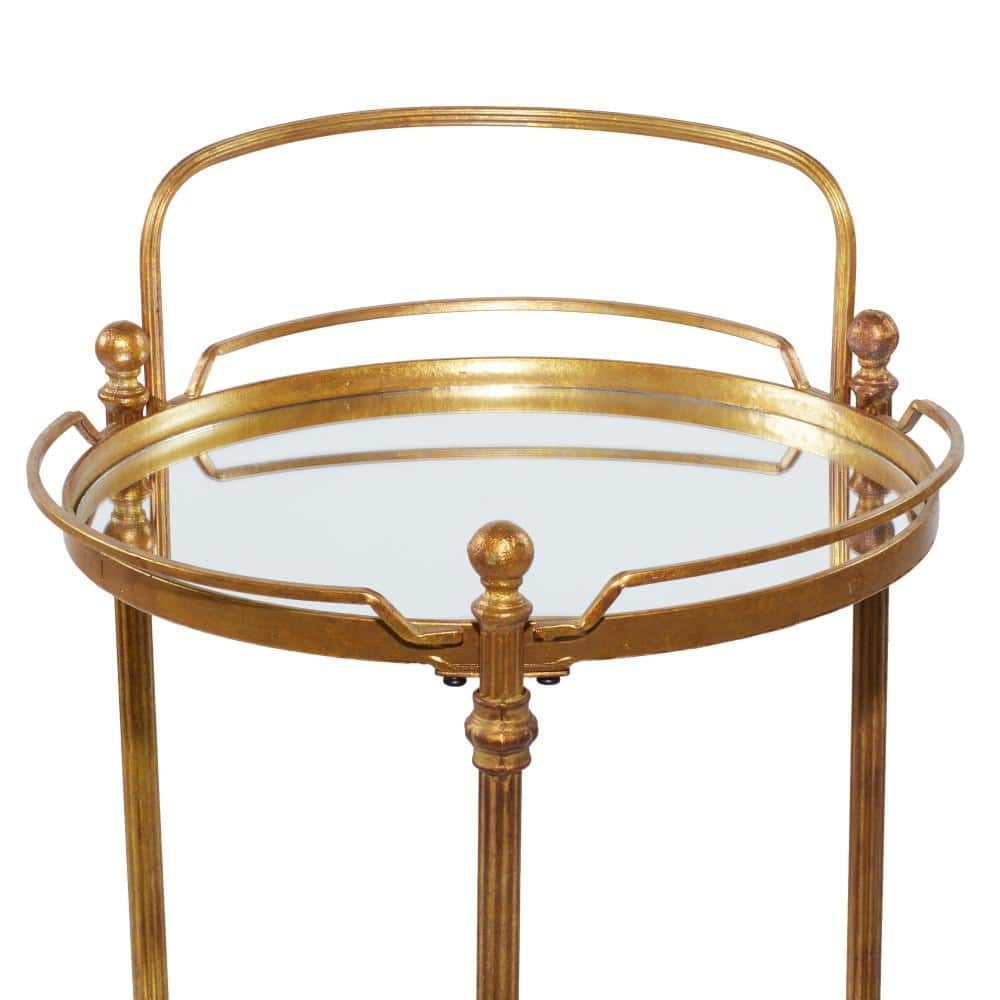 Elegant Brass 19" Round Bar Cart with Mirrored Shelves and Wheels