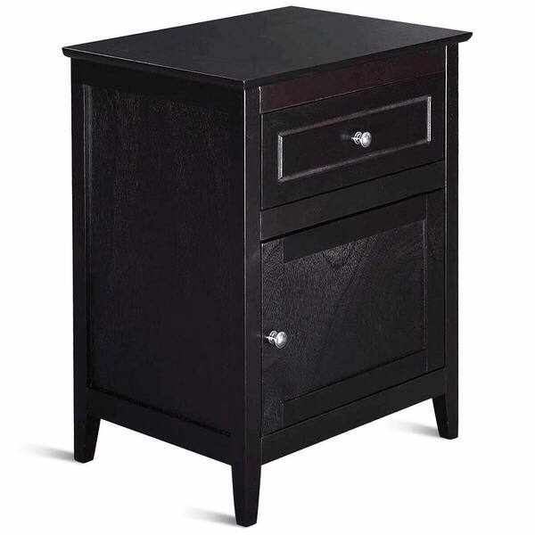 Costway 1-Drawer Espresso Nightstand 18.9 in. x 15 in. x 25 in. End Table Living Room Furniture Espresso Beechwood