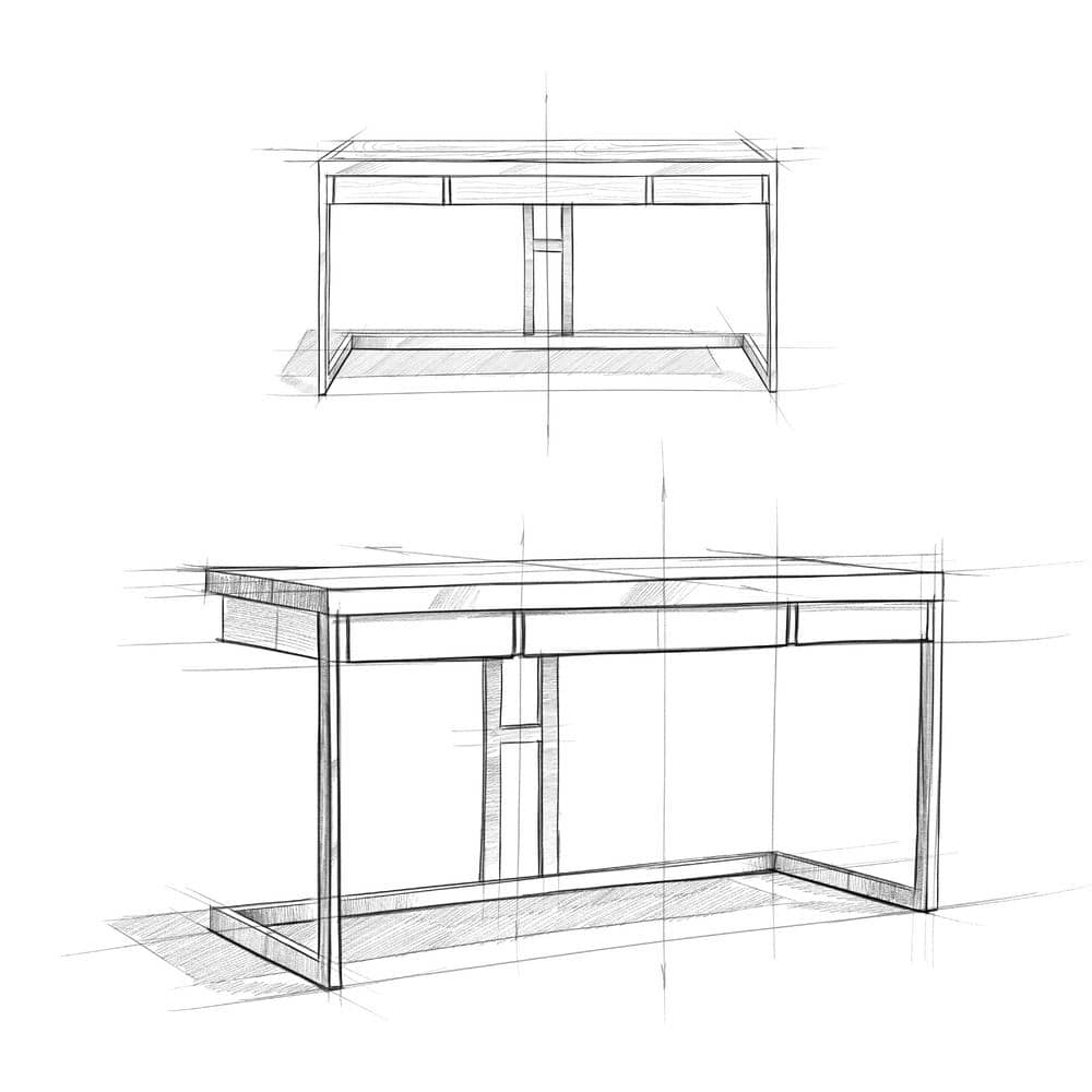 Erina 60" Distressed Grey Acacia Wood Desk with Metal Frame