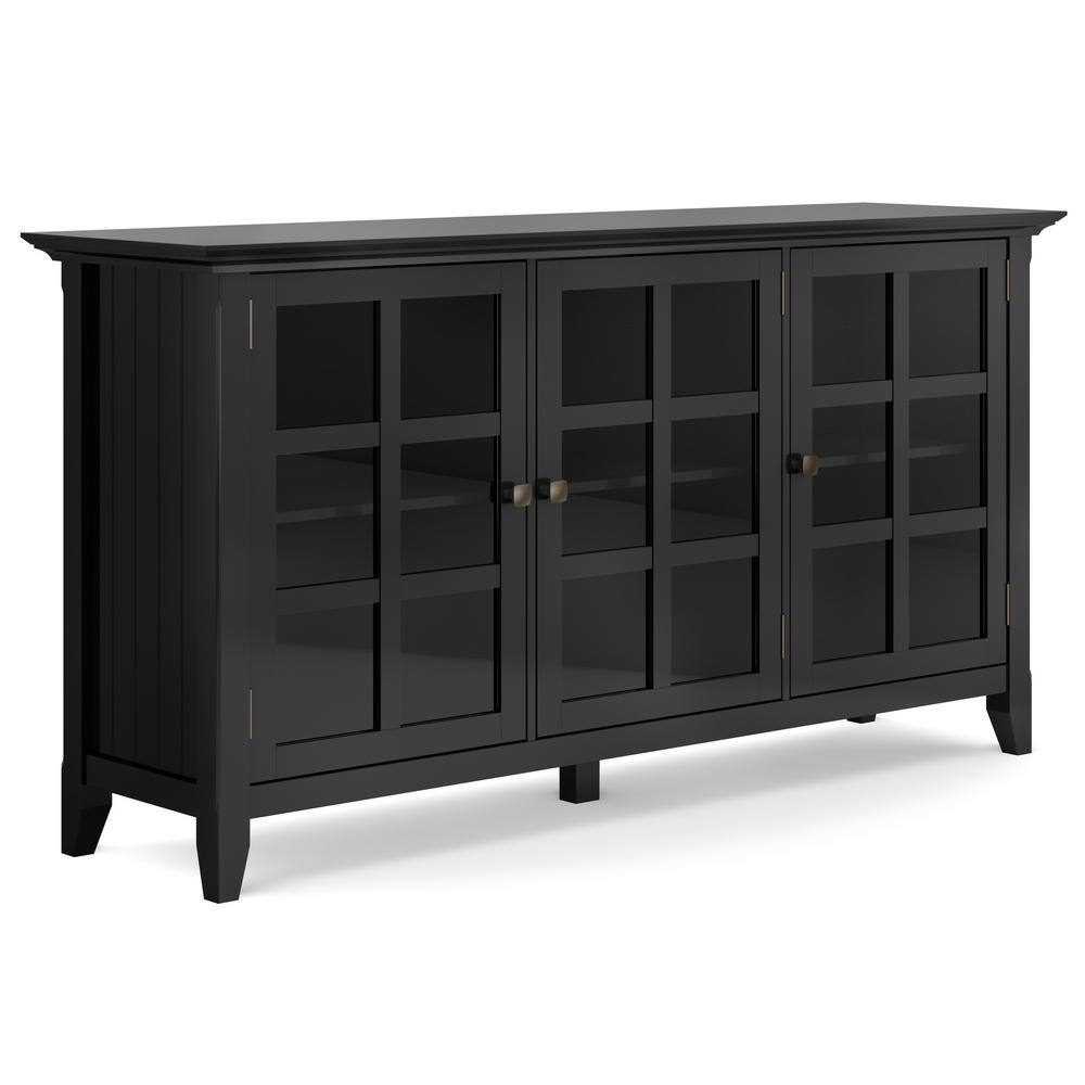 Simpli Home Acadian Solid Wood 62 in. Wide Transitional Wide Storage Cabinet in Black AXCACA39 ...