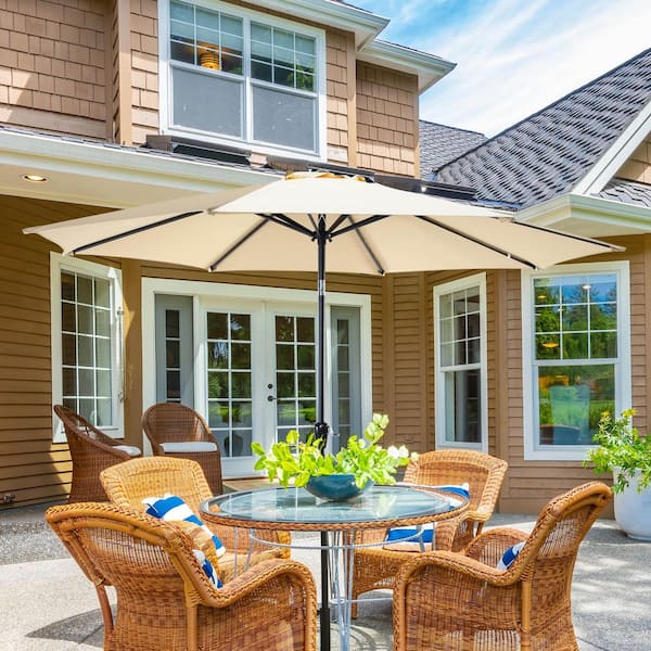 7.5 ft. Market Patio Umbrella in Beige with Push Button Tilt and Crank, Weather-resistant Fabric