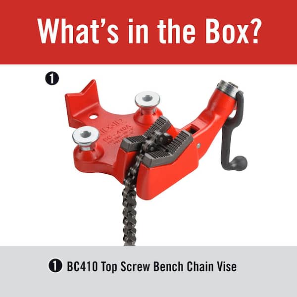 1/8 in. to 4 in. Pipe Capacity, Top-Screw Bench Chain Vise Model BC410A (Includes Pipe Rest & Bender)