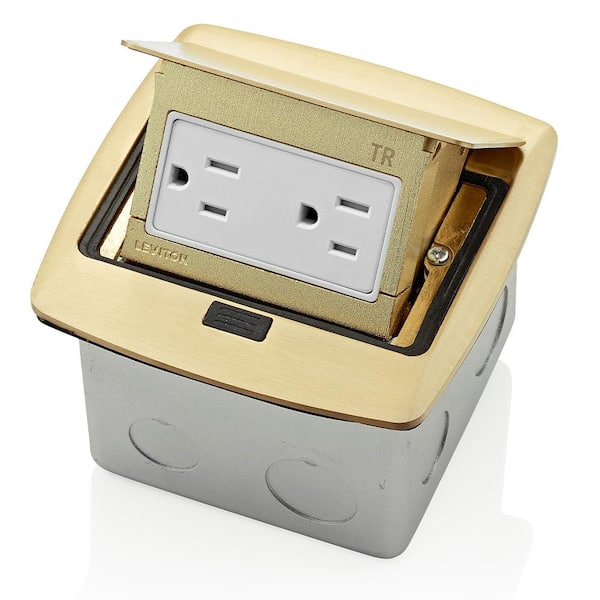 Pop-Up Floor Box with 15 Amp, Tamper-Resistant Outlet, Brass PFTR1-BR