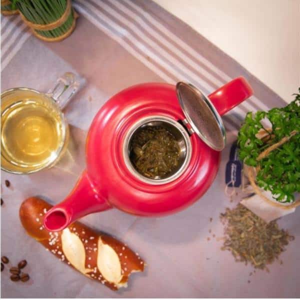 Red Ceramic Teapot with Stainless Steel Infuser, 50oz