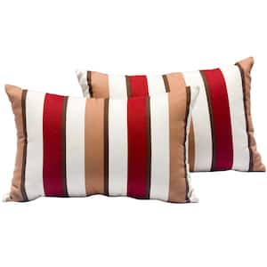 Sophia 17.7 in. x 11.8 in. Red Stripe Polyester Rectangular Outdoor Lumbar Pillow (2-Pack)