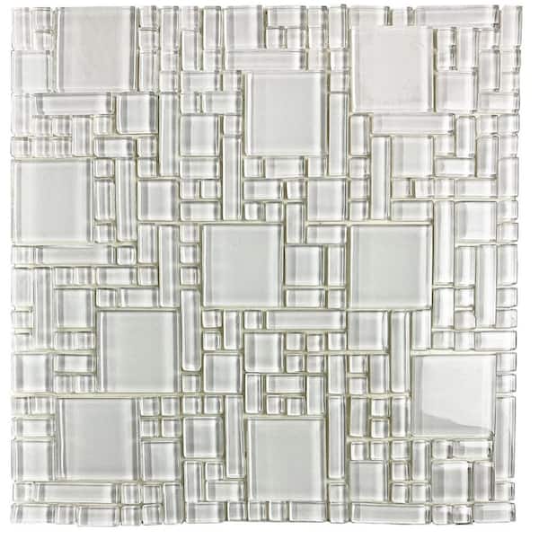 Versailles Glossy Frost White 12 in. x 12 in. x 0.3125 in. Glass Peel and Stick Tile (11 sq. ft./case)