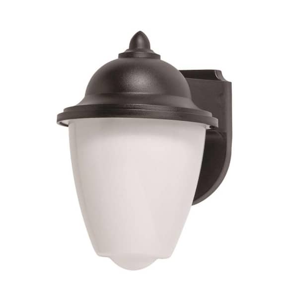 Park Point 9 in. Black Composite Outdoor Hardwired Lantern Sconce with Opal Diffuser 4000K LED