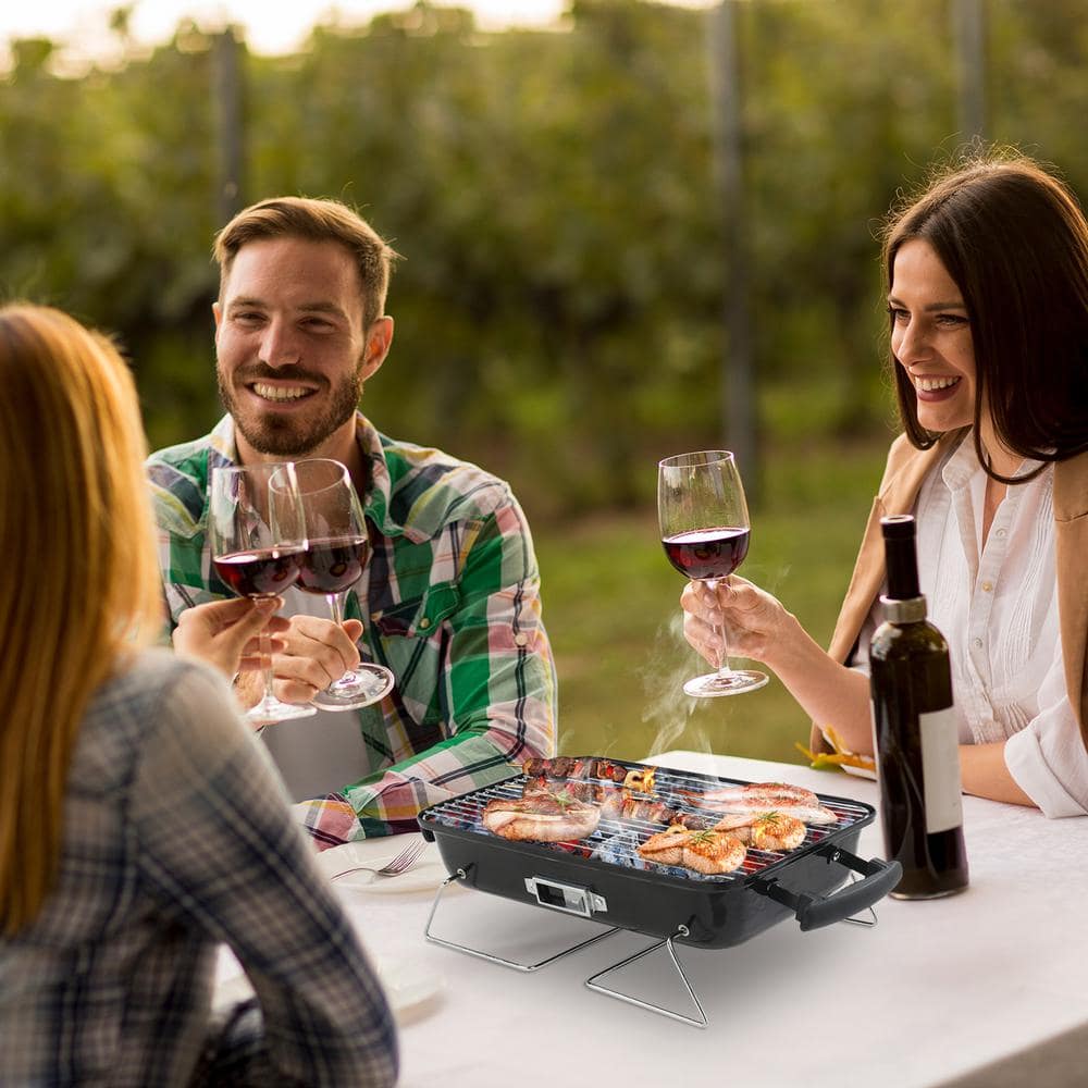 Red and Black Portable Cast Iron Charcoal Grill