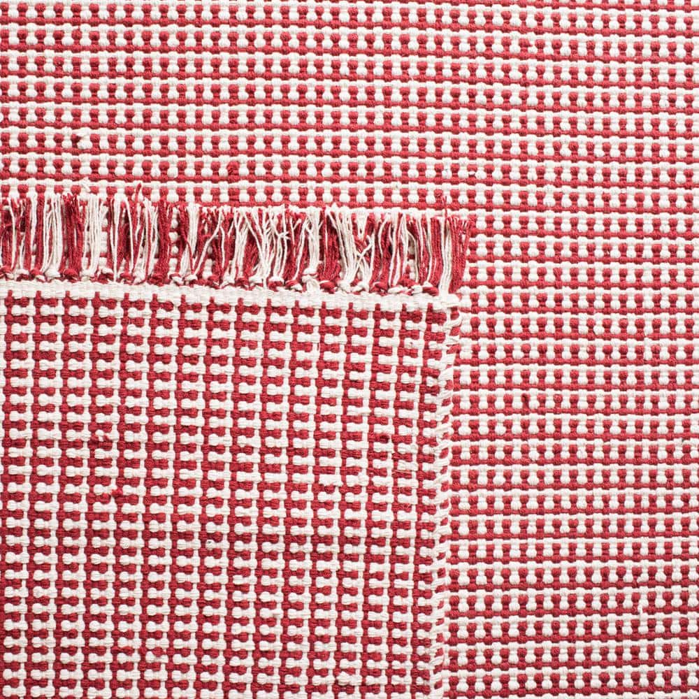Ivory and Red Cotton 4' Square Handwoven Montauk Rug