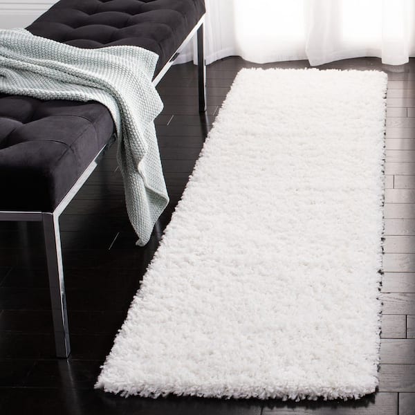 August Shag White 2 ft. x 7 ft. Solid Runner Rug