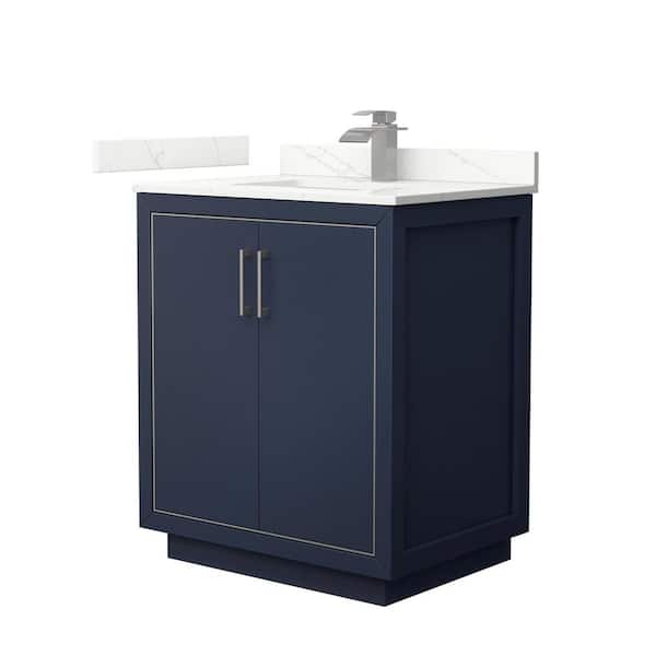 Wyndham Collection Icon 30 in. W x 22 in. D x 35 in. H Single Bath Vanity in Dark Blue with Giotto Quartz Top