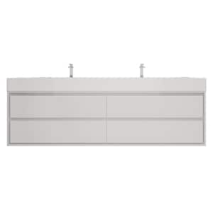 Saggie 84 in. W. x 20 in. D x 28 in. H Double Sink Floating Bath Vanity in Gloss White with White Acrylic Top