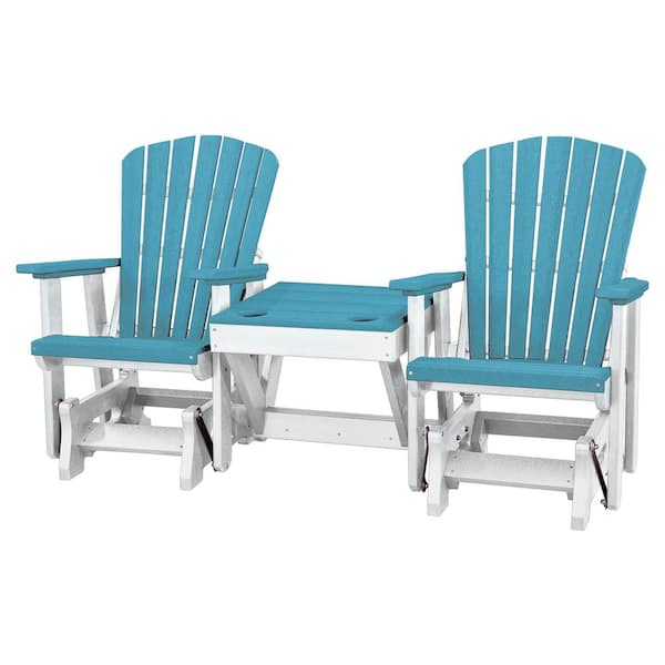 American Furniture Classics All Poly 76 in. 2-Person Aruba Blue with White Base Outdoor Composite Fan Back Glider