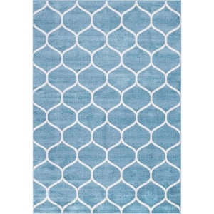 Trellis Frieze Rounded Light Blue 10 ft. x 14 ft. Area Rug