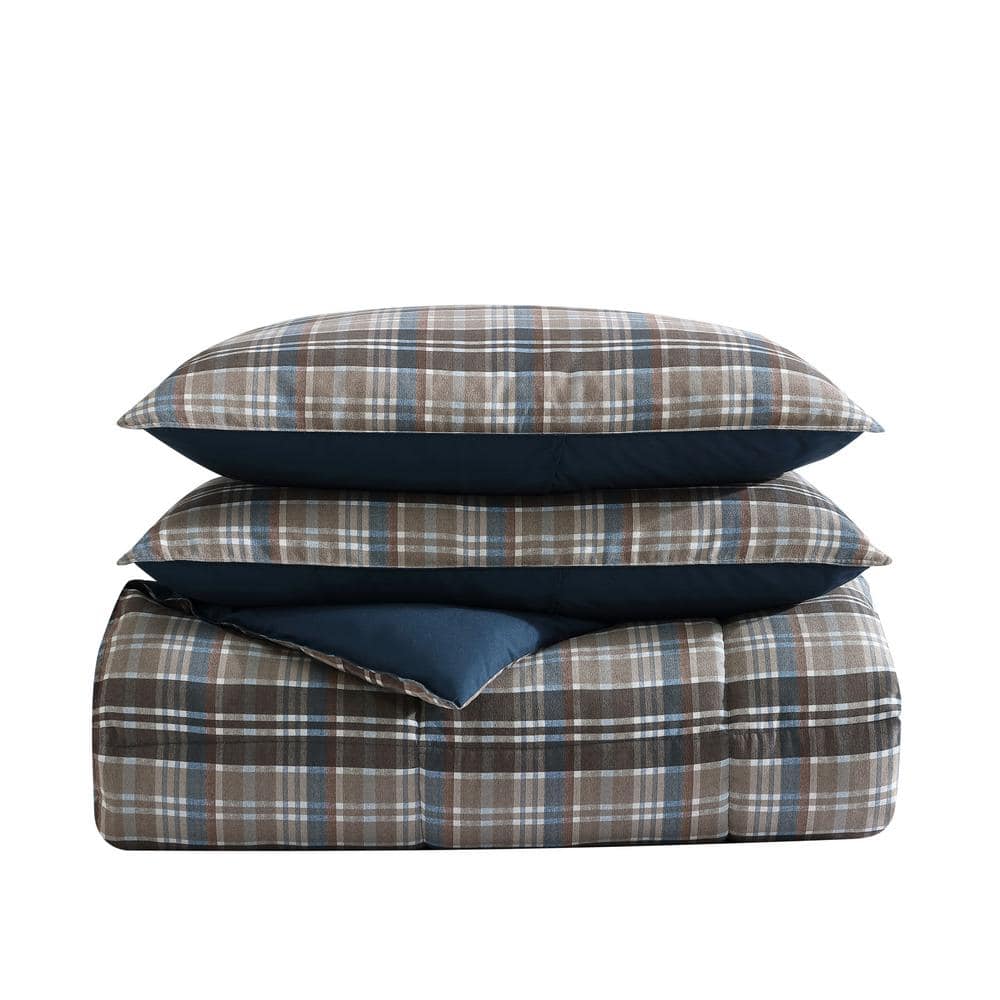 Twin Brown Plaid Reversible Microfiber Comforter Set