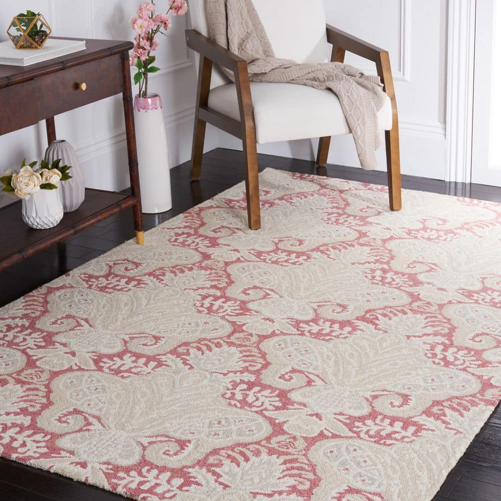 Handmade Pink & Beige Wool Tufted Square Rug - 5'
