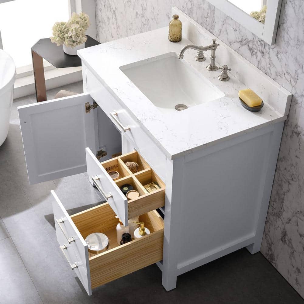 Jasper 36" White Freestanding Vanity with Carrara Stone Top