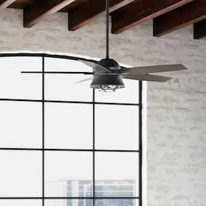 Hampshire 52 in. Indoor Matte Black Ceiling Fan with Light Kit and Remote Included