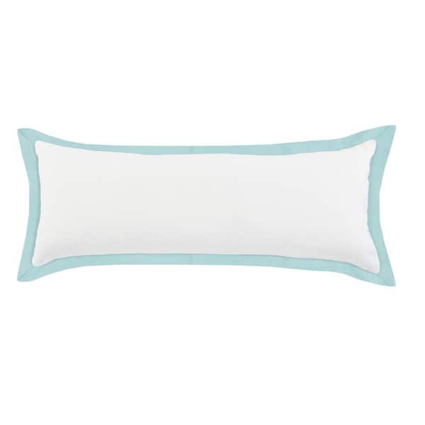 LR Home Empire White /Icy Blue Border Soft Poly-Fill 14 in. x 36 in. Throw Pillow