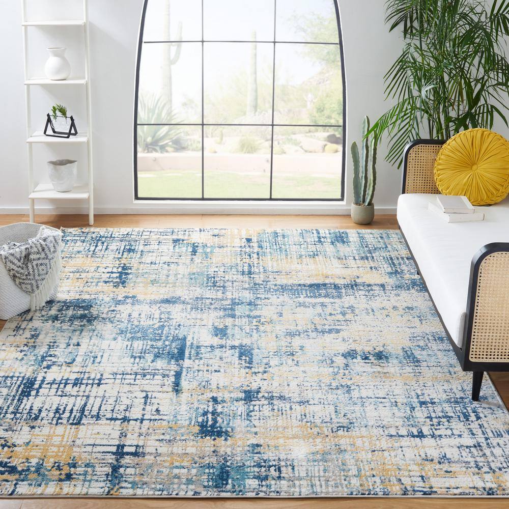 Elegant Navy Blue Medallion 8' x 10' Synthetic Area Rug