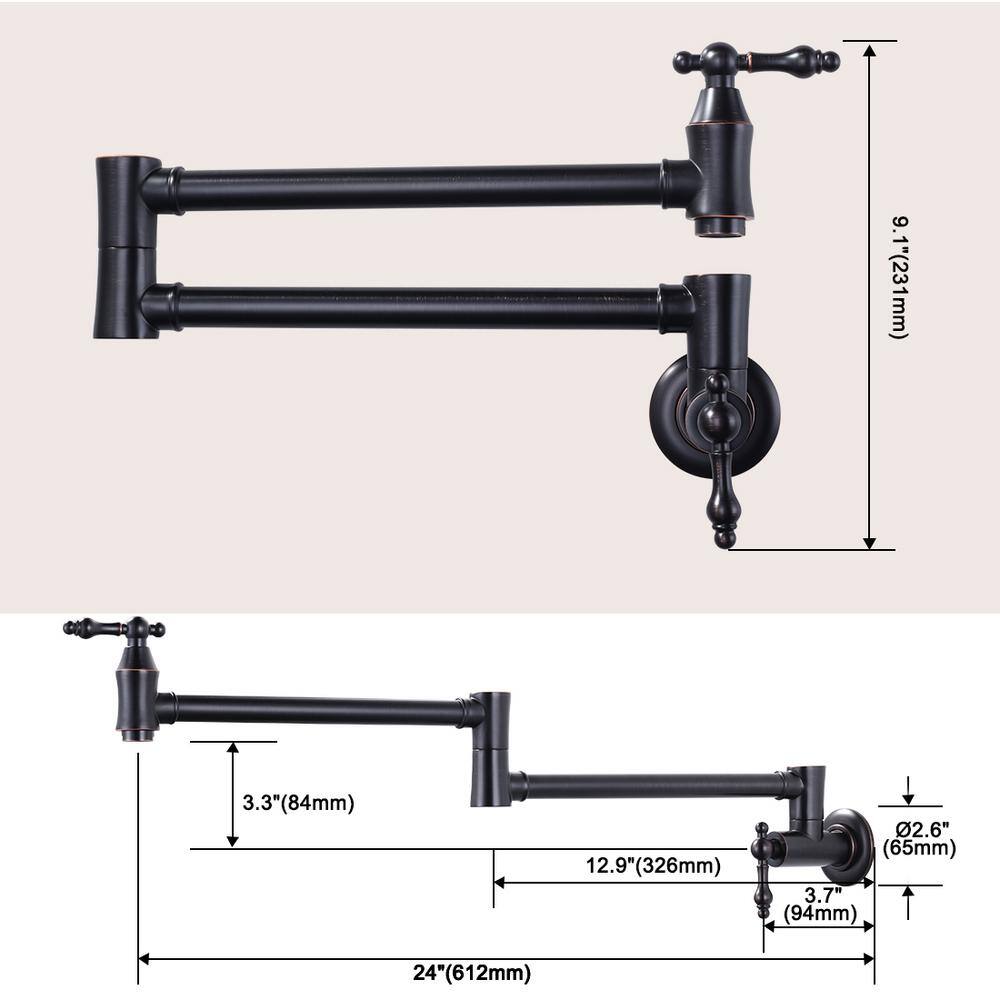 Oil Rubbed Bronze Wall Mount Pot Filler Faucet with Double Handles