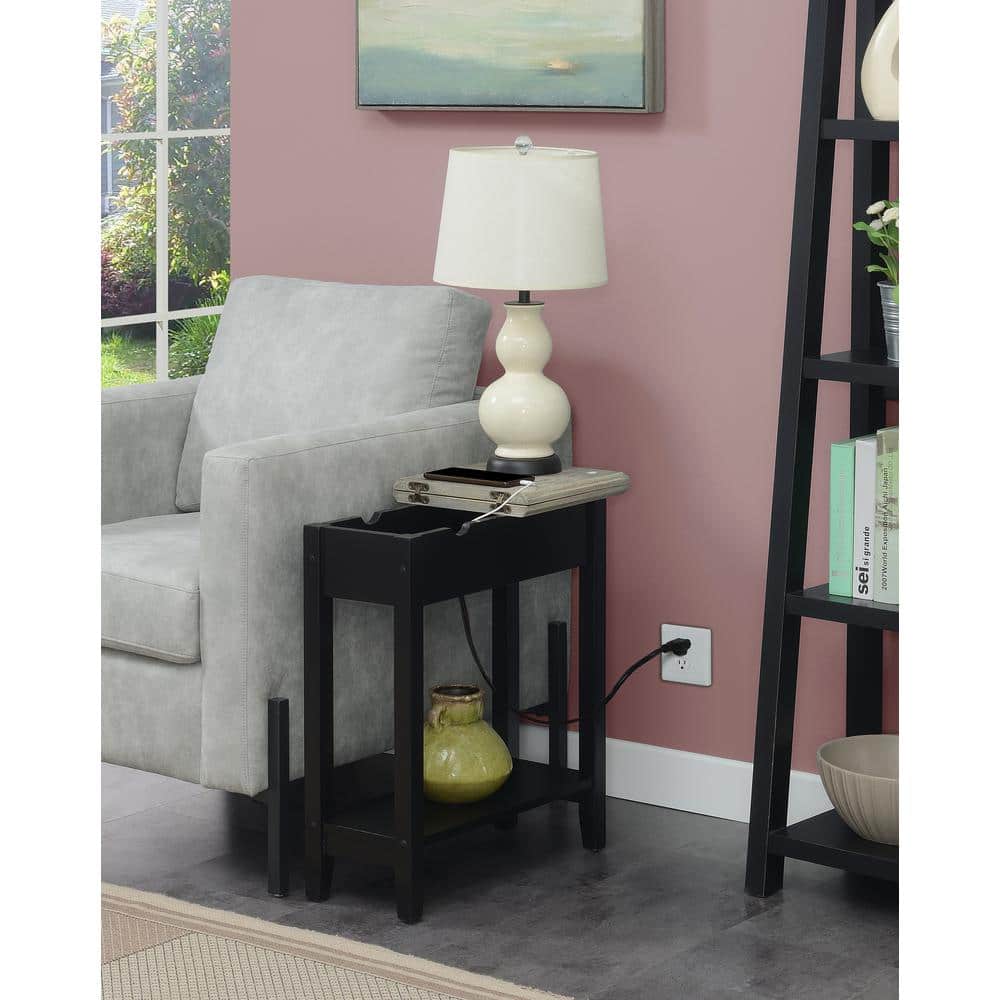 Heritage Flip Top 23" Faux Birch End Table with Charging Station