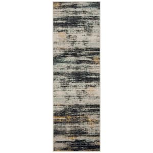 Adirondack Light Gray/Black 3 ft. x 8 ft. Distressed Striped Runner Rug