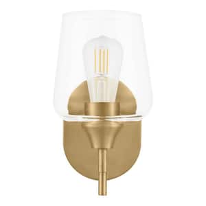 Pavlen 5.5 in. 1-Light Antique Brass Sconce with Clear Glass Shade