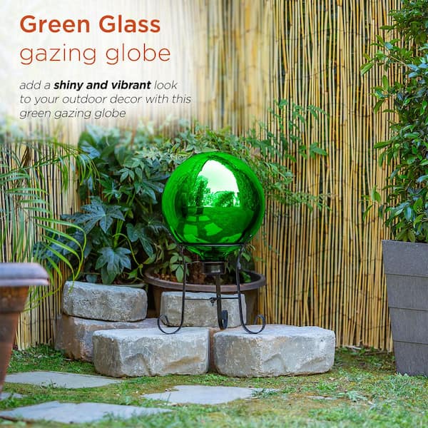 Alpine Corporation - 10 in. Diameter Indoor/Outdoor Glass Yard Decoration, Gazing Ball Green