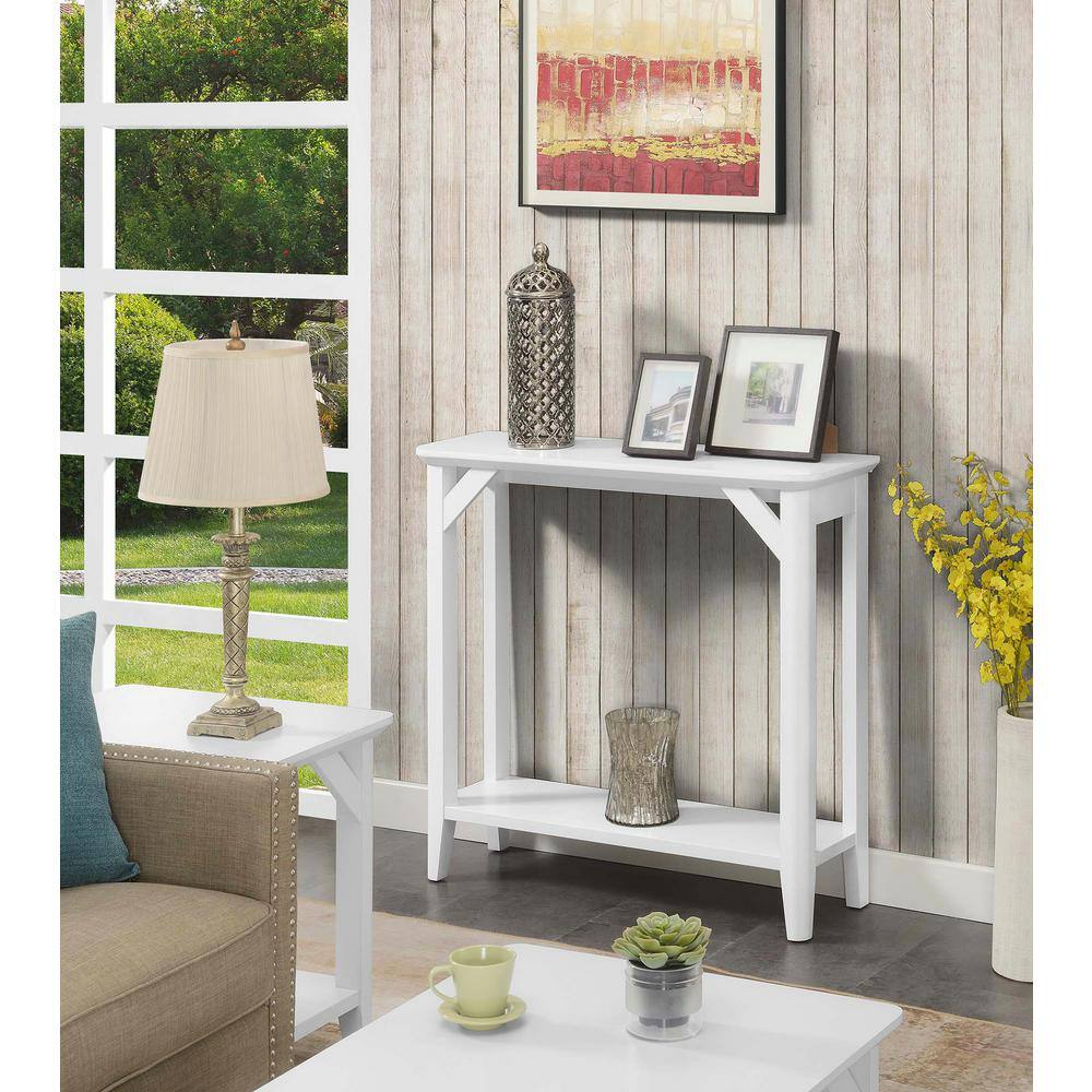 Rustic White Melamine Hall Table with Dual Shelves